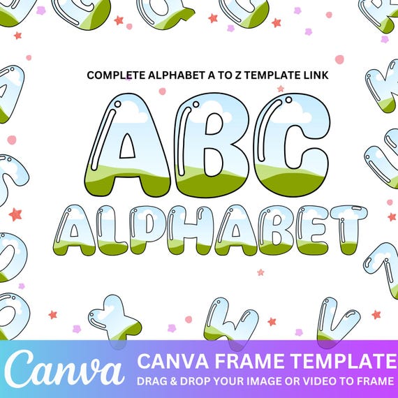 Editable Canva Frame Template, Canva Doodle Alphabet Frame, Canva Drag and Drop, Sublimation Design Alphabet, Canva Uppercase Letters Number