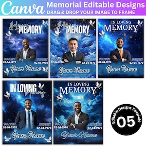 Memorial Blue Canva Editable Templates, Editable Memorial Shirt Design, In Loving Memory Shirt, Funeral Shirts, Add Photo & Name Digital