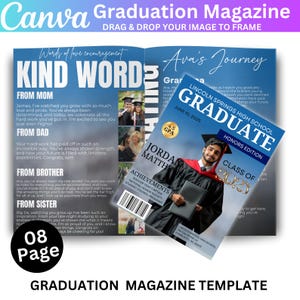 Graduation Magazine Canva Editable Template, Senior 2025 Graduation Invitation, Senior Magazine Template, Free Magazine Cover Digital Design