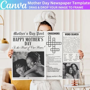 Mother&#39;s Day Newspaper Canva Editable Template, Mother Day Canva Template, Newspaper for Mom Canva Template Printable Mother&#39;s Day Card Gift