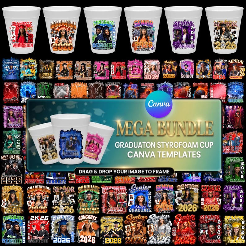 Graduation Styrofoam Cup Mega Bundle, Canva Editable Graduate Class of ...