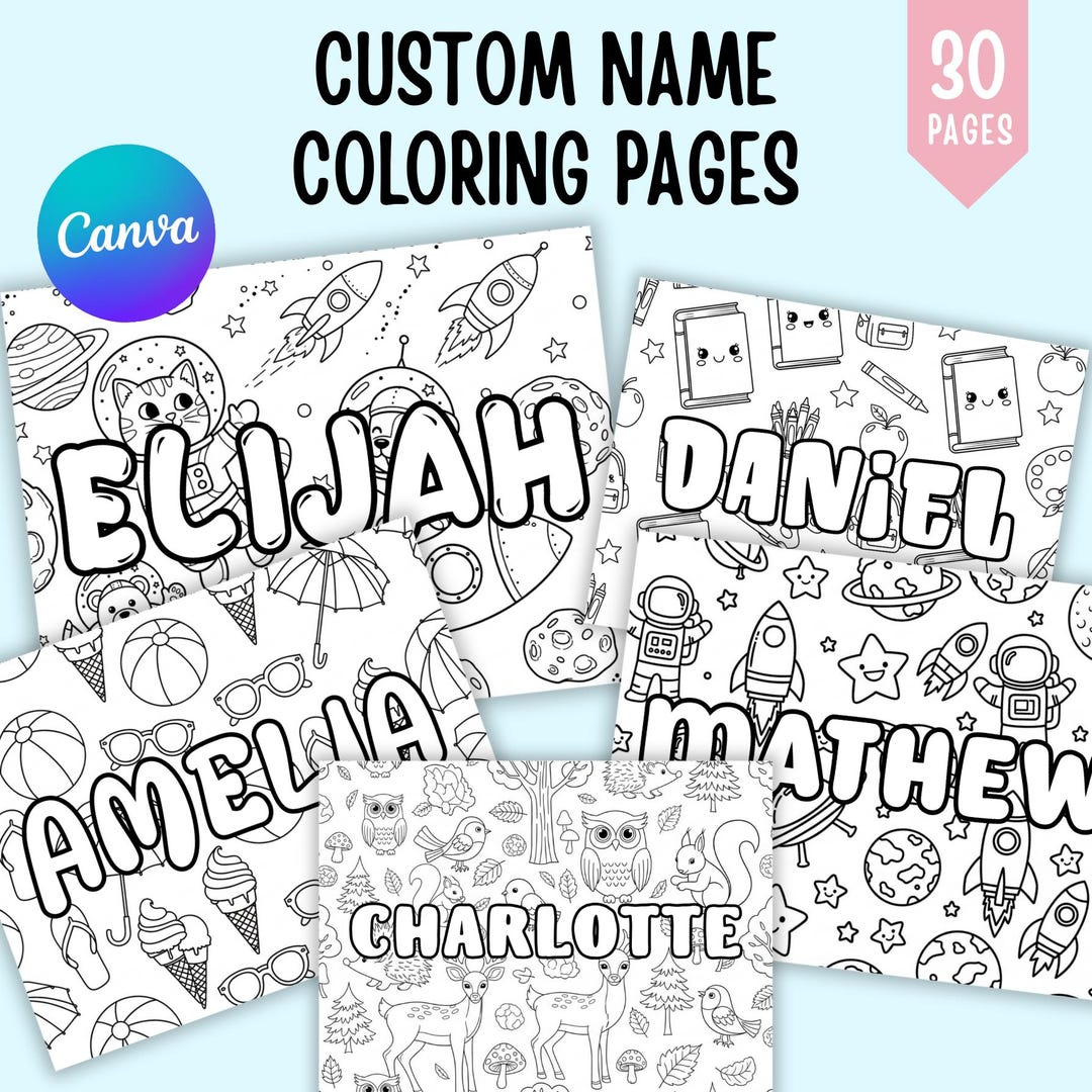 30 Custom Name Coloring Pages, Kids Activity Coloring Pages, 8.5x11 ...