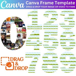 Sportnummer Canva bearbeitbare Vorlage, 0-9 Zahlencollage, Canva-Fotocollage, Zahlenfotodruck, einfaches Ziehen und Ablegen