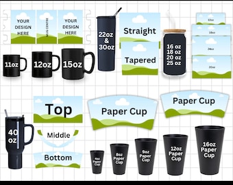 Tumbler Template Canva Editable Bundle, 20oz, 30oz & 40oz Tumbler Template, Mug Template, Libbey Glass Template, Paper Cup Wrapper Svg PSD