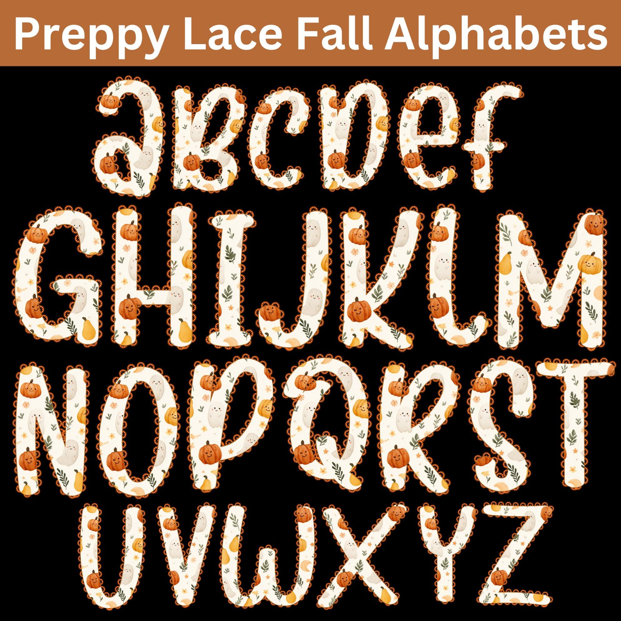 Preppy Lace Fall Floral Alphabet PNG, Coquette Fall Letter Set for ...