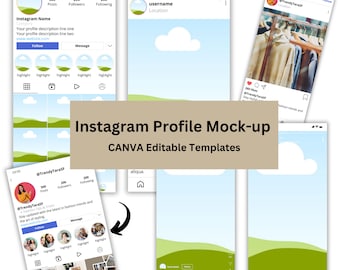 Modello Canva modificabile mock-up profilo Instagram, pianificatore feed social media, mock-up Instagram social media per bobine e post, file digitale