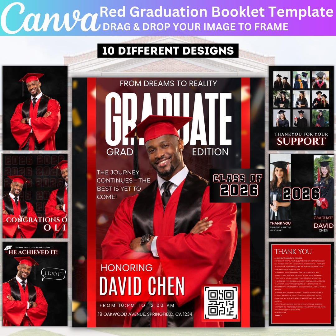 Graduation Lettering Magazine Graduation Magazine Template, Canva Editable High School Graduation ...