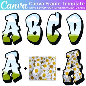 Canva フレーム テンプレート グラフィティ フォント 文字と数字 CANVA、透明なアルファベット フォント デザイン 写真入力 編集可能 デジタル ファイルをダウンロード