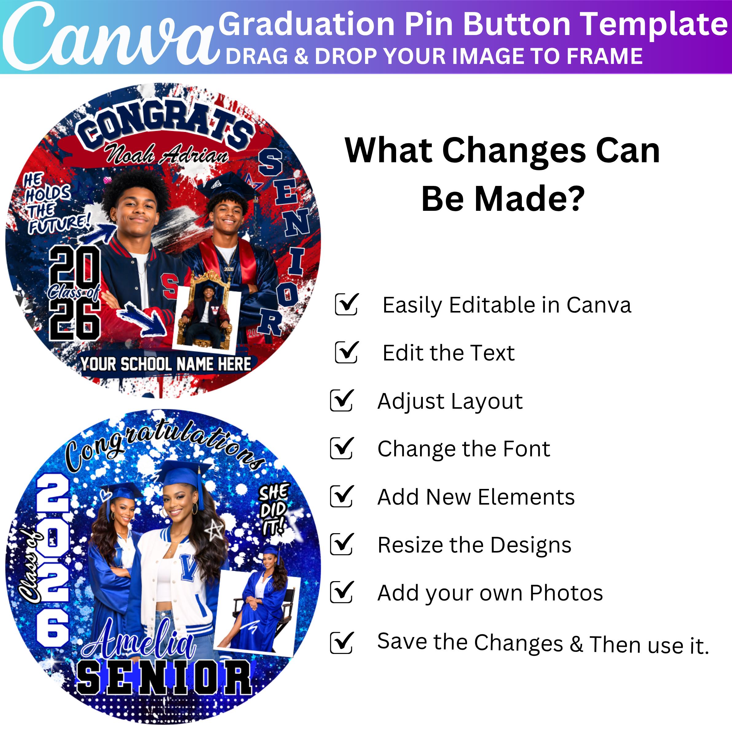 10 Graduation Pin Button Template, Canva Editable Congrats Grad Class ...