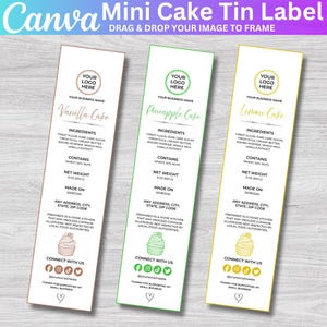 10 Mini Cake Tin Label Template, Canva Editable Bakery Packaging Label, Small Cake Sticker, Printable Round Dessert Label DIY Food Branding image 3