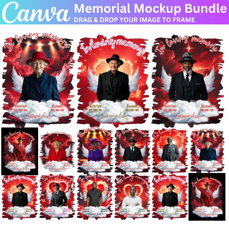 Blue Memorial Party Favor Bundle, Canva Editable Memorial Mockup ...