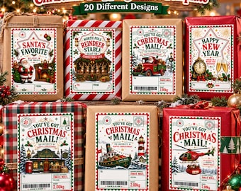 20 Christmas Shipping Label Template, Printable Santa Mail Thermal Label Designs, North Pole Christmas Shipping Label, Digital Download