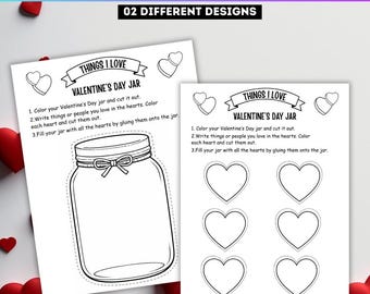 Things I Love Valentine’s Day Jar Craft for Kids, Canva Editable Classroom Activity Designs, kids Valentine Art, Valentine Card, Digital