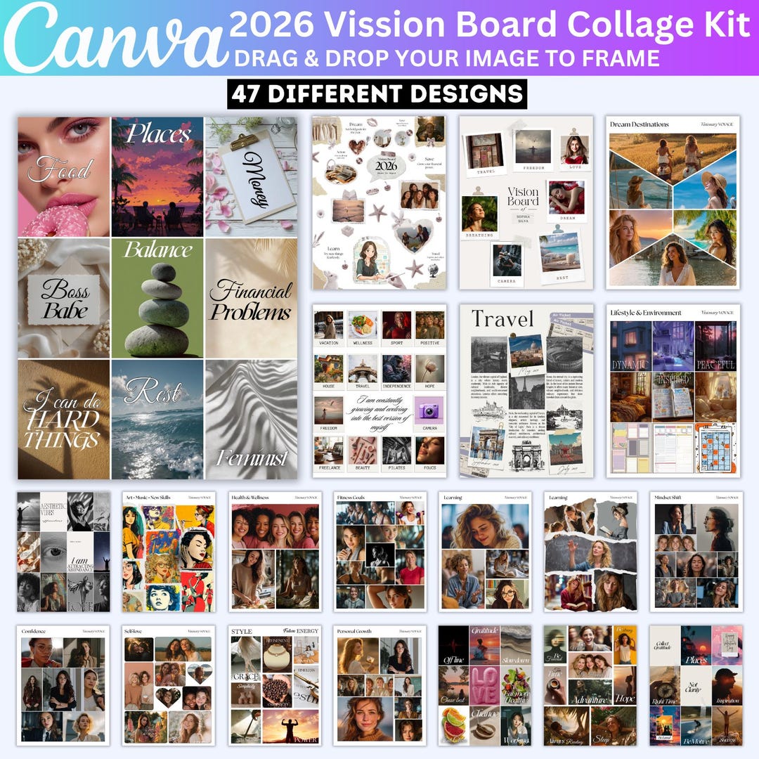 2026 Vision Board Collage Kit, Mood Board & Scrapbook Images Party ...