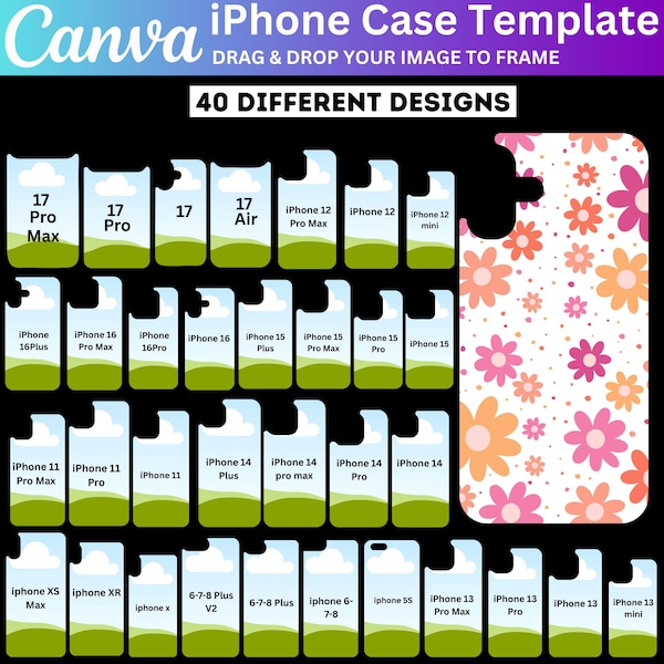 iPhone Case Template Bundle, Canva Editable Drag And Drop 17 iPhone Case Template, iPhone Sublimation Template iPhone 15, iPhone 16 Pro Case