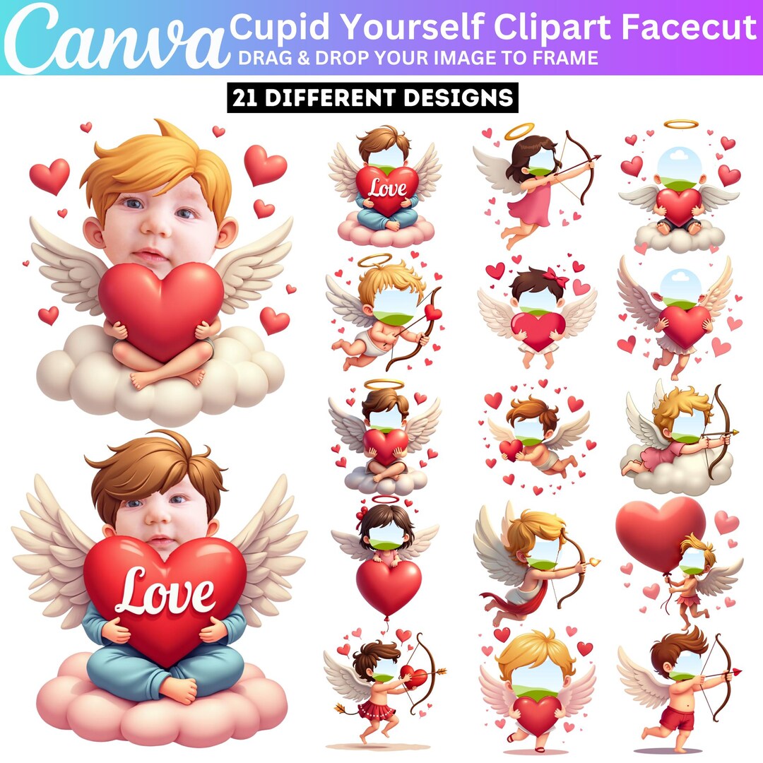 20+ Valentine Cupid Face Canva Template, Add Your Own Face Crafts, Cute ...