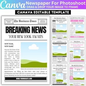 Modello di giornale aziendale Canva, giornale personalizzato per servizi fotografici, annuncio di giornale grande modificabile fai da te per parrucchiere, unghie, ciglia