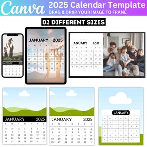 2025 Calendar Canva Editable Template, 2025 Photo Calendar, Phone, iPad & Desktop Blank Calendar, 16 Set Bundle, 2025 Wall Calendar
