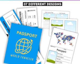 Canva Editable US Passports for Kids Template, Passport, Playing Travel Tickets and Learning, Stamps & Visas, kids Boarding Pass Printable