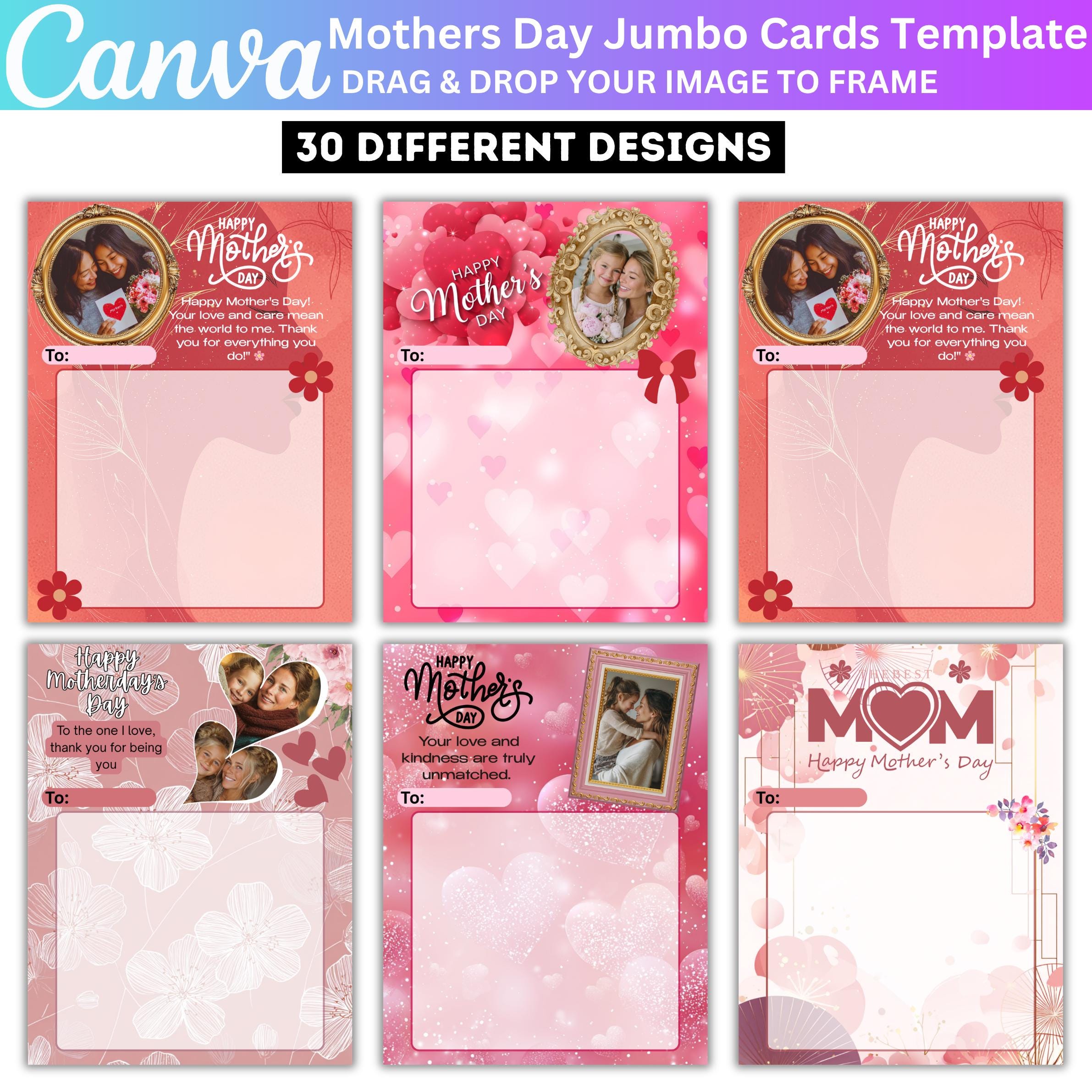 30 Mothers Day Jumbo Card Bundle, Editable Canva Templates, Large ...