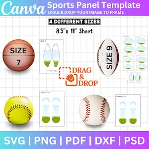 Sports Panel Canva Editable Template Bundle, Football Panel Template, Baseball, Softball, Basketball Panel SVG PNG, Canva Drag And Drop