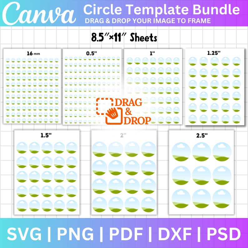Circle Template Bundle, Circle Template Svg, Multipurpose Labels Template, Canva Editable, Circle Sticker, Round Label Template png, dxf Pdf