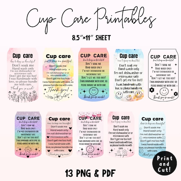 Glass Cup Care Printable, Libbey Glass Can Cup Care Png, Cup Care Png, Glass Tumbler Care, Ready to Print and Cut, Printable Cup Care Png