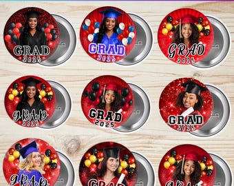 Red Graduation Pin Button Canva Editable Template, Congrats 2025 Button, High School Graduation Template, Pin Button Canva Digital Download