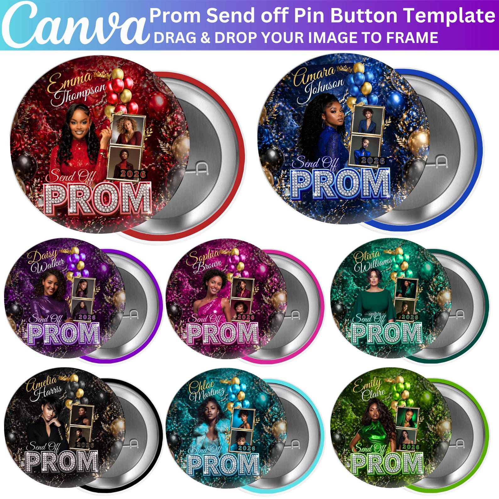 Sent Over Pin 10 Prom Send off Pin Button Template, Editable Canva Prom Send off Pin ...