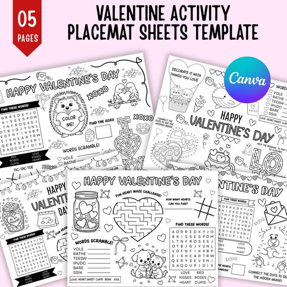 05 Valentine's Day Kids Activity Sheet, Valentines Coloring Page, Kids Party Table Activity Page, kids Activity PDF, Valentine Puzzle File