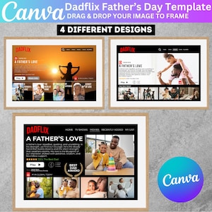 03 Dadflix Vatertag Canva Template Bundle, glücklicher Vatertag Vorlage, Dadflix Film Fotocollage, Geschenk für Opa, Vatertagsgeschenk