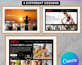 03 Paquete de plantillas de Canva para el Día del Padre de Dadflix, Plantilla Feliz Día del Padre, Collage de fotos de la película Dadflix, Regalo para el abuelo, Regalo del Día del Padre