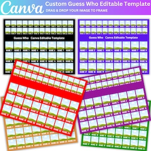 Aangepaste bewerkbare sjabloon Guess Who Canva, Guess Who Canva-spel, Guess Who-maak je eigen gepersonaliseerde cadeau, 6 spelborden