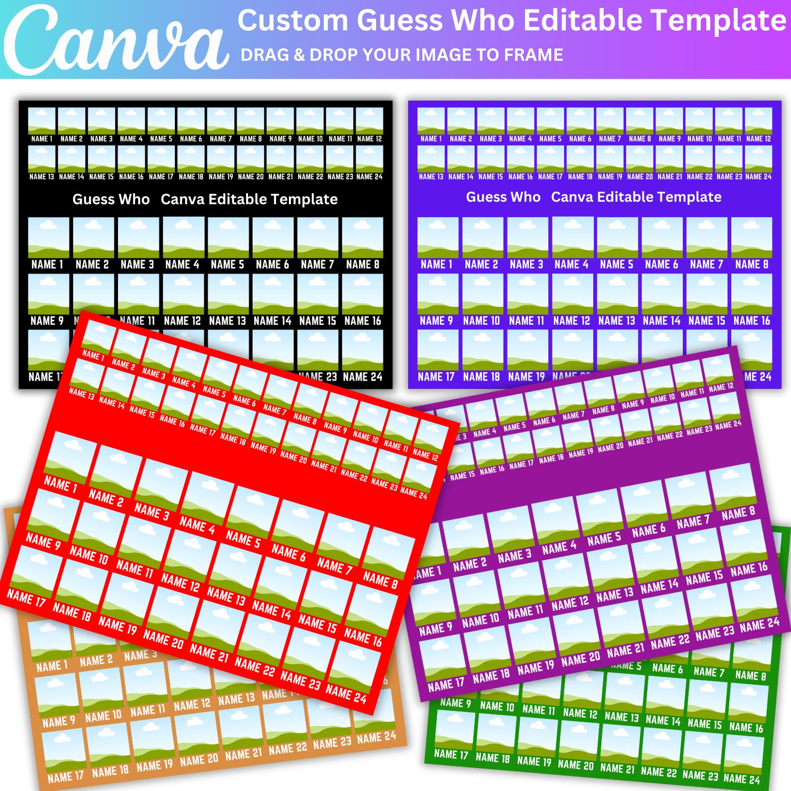Custom Guess Who Canva Editable Template, Guess Who Canva Game, Guess Who Create Your Own Personalized Gift, 6 Game Boards