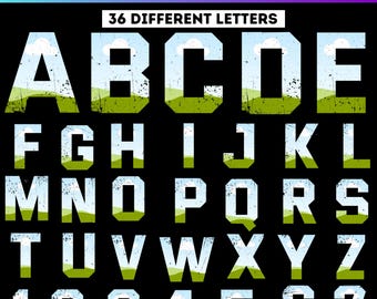 Distressed Varsity Alphabet Set, Canva bearbeitbare Sportzahlen, Fußball-Grunge-Buchstaben, Canva Ziehen und Ablegen Canva-Vorlage, beunruhigte Schriftart
