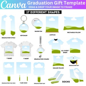 Canva Graduation Gift Set Mockup Bundle, Graduation Canva Mockup For Sublimation, Canva Editable, Grad Stole Hat T shirt, Insert Your Design