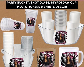 Canva Editable Pink Birthday Party Bucket Design, Birthday Party Cup Template, Birthday Styrofoam Cups, Cheetah Theme Birthday Digital