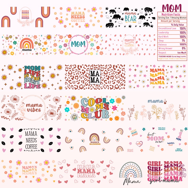 Mama Glass Wrap SVG Bundle, Mama 16oz & 20oz Libbey Cut File, Cool Mama ...