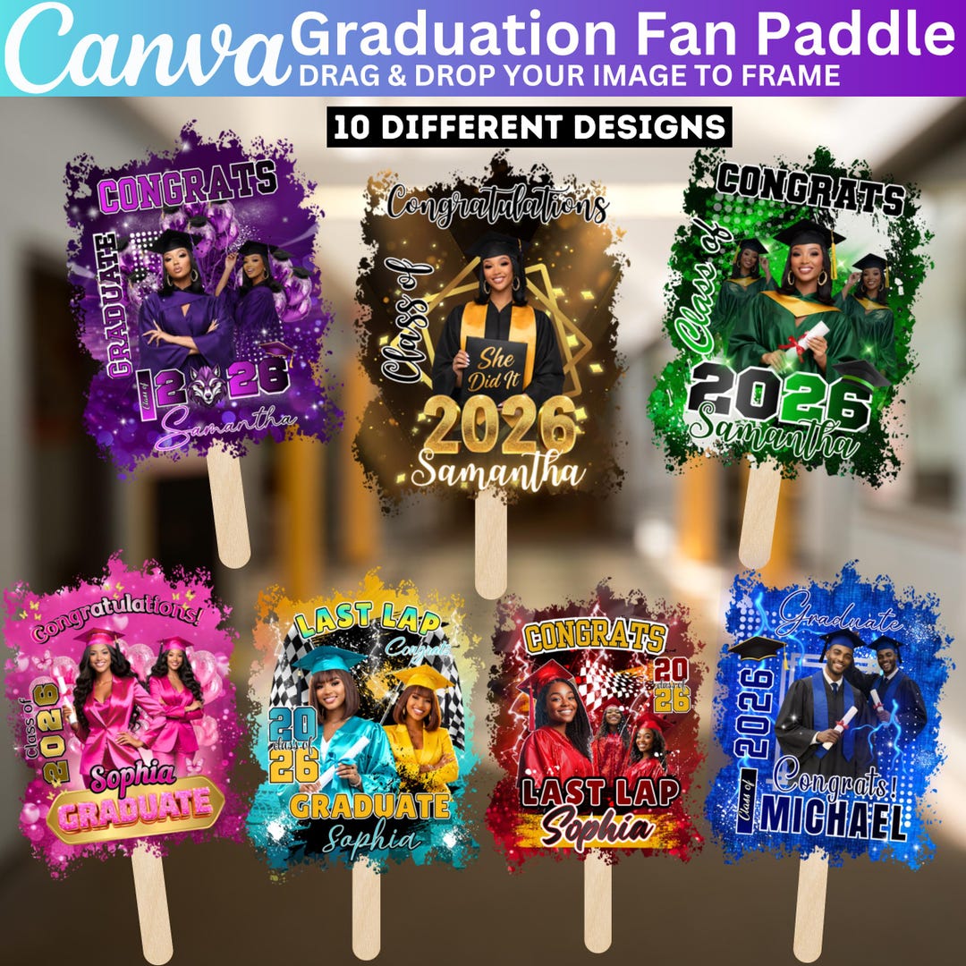 10 Graduation Fan Canva Editable Template, Graduation Paddle Fan Class ...