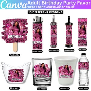 Paquete de recuerdos para fiestas de cumpleaños de adultos, encendedor rosa leopardo, Backwood, cubo de fiesta con vasos de chupito de poliestireno, etiqueta para cigarros, etiqueta para bolígrafo de narguile Olit