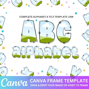Plantilla editable de Doodle Letters Canva, complete sus propias letras de doodle en CANVA, marco de alfabeto de doodle, arrastre y suelte letras del alfabeto