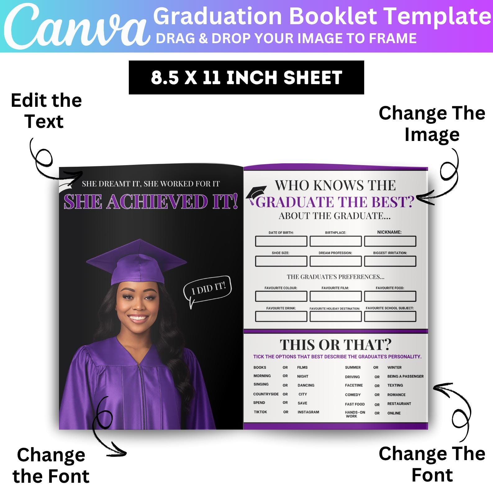 Graduation Exercise Book Graduation Activity Booklet Editable Canva Template, 2025 Senior GRAD ...