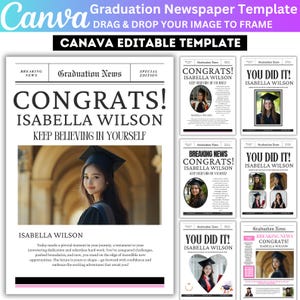 Canva Graduation Party Invite Newspaper Template, Graduation 2025 Newspaper For Photoshoot, Editable Newspaper Graduation Canva Template