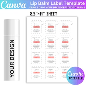 Modello etichetta balsamo labbra, confezione balsamo labbra, modello sublimazione, confezione modificabile balsamo labbra Canva, modello Svg, Png, Eps, Dxf Canva