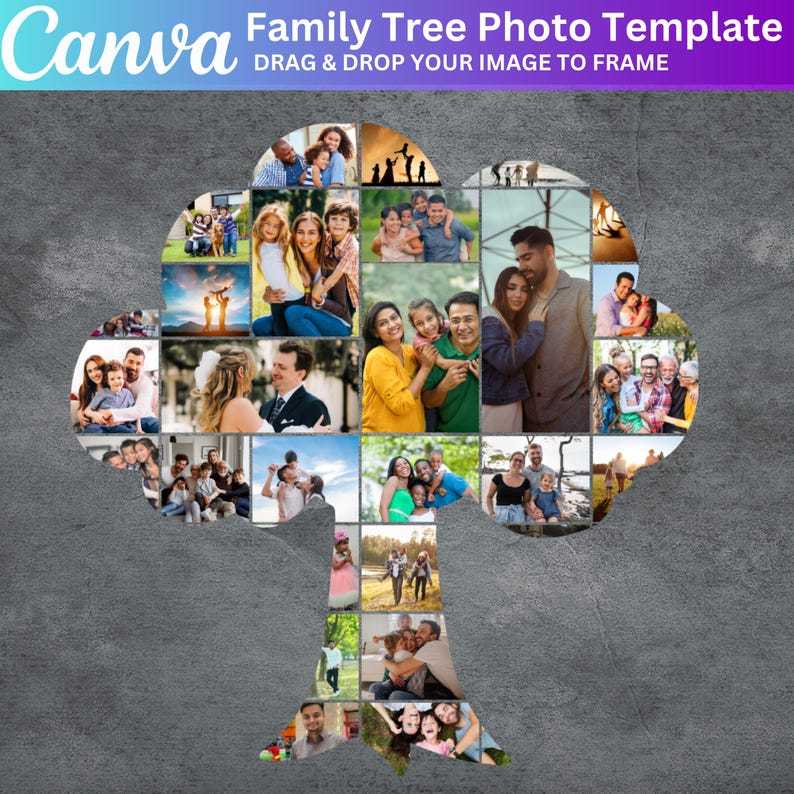 Family Tree Photo Collage Frame Bundle, Canva Editable Family Reunion ...