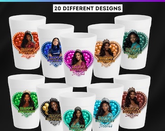 20 motifs de fête d'anniversaire modifiables sur toile, modèle de tasse de fête d'anniversaire, autocollant tasse fête d'anniversaire, éventails, autocollant reine d'anniversaire, numérique