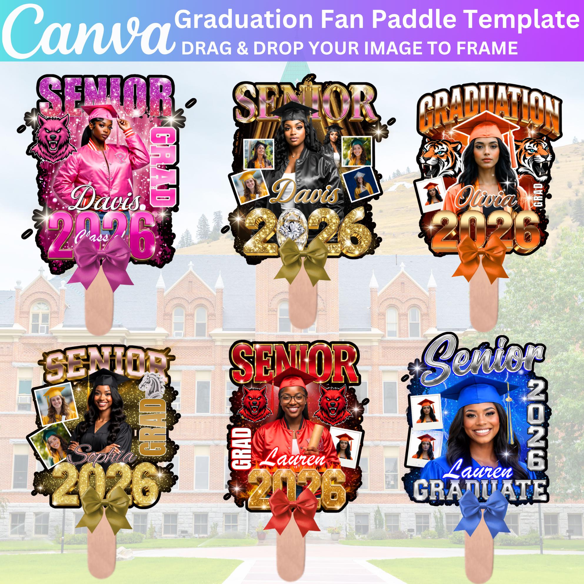12 Graduation Paddle Fan Canva Editable Template, Custom Graduation ...