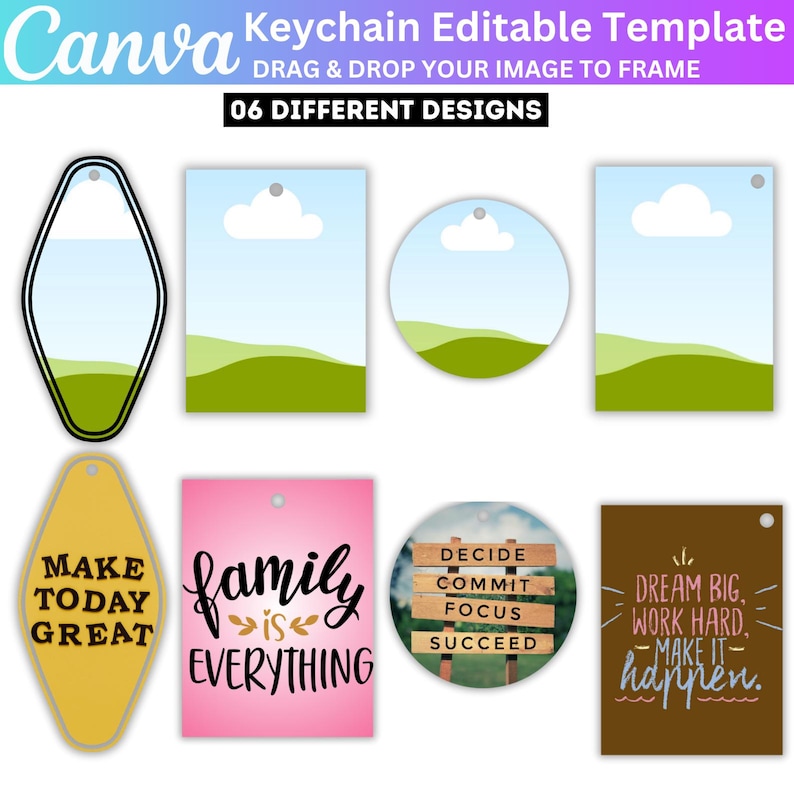 Keychain Frame Editable 06 Keychain Canva Editable Template, Rectangle Keychain Sublimation ...