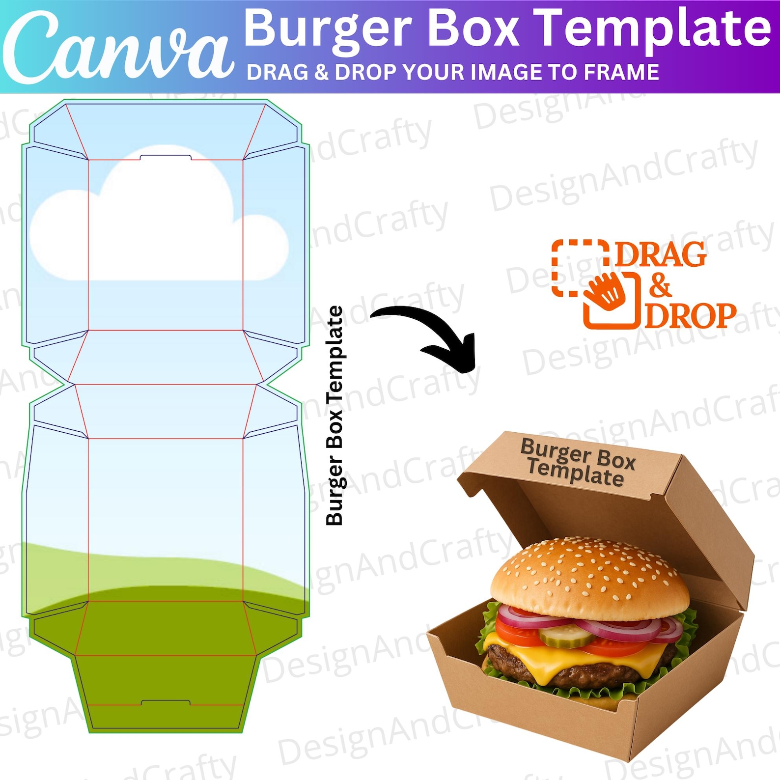 Burger Box Canva Template, Editable Blank Burger Box Frame ...