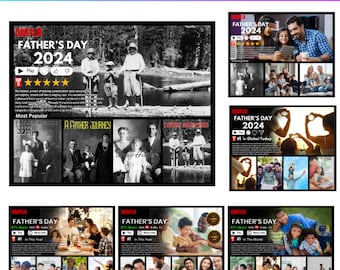 Paquete de 6 plantillas de Canva para el Día del Padre de Dadflix, Plantilla Feliz Día del Padre, Collage de fotos de películas de Dadflix, Regalo para el abuelo, Regalo del Día del Padre